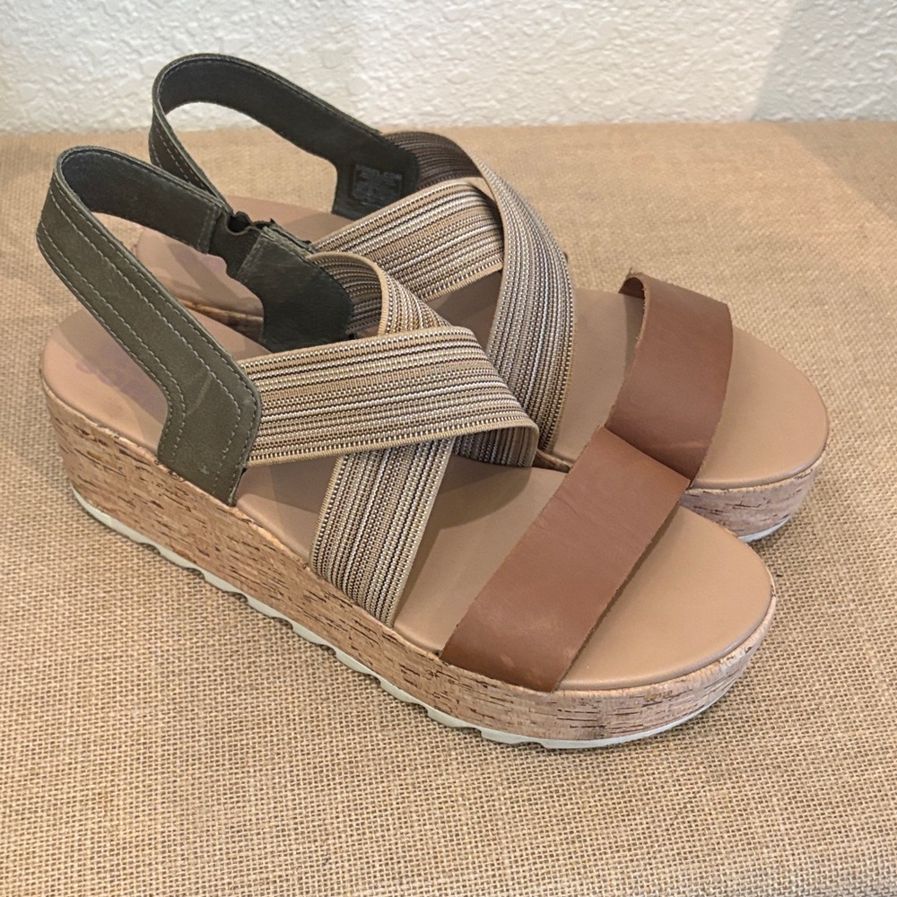 Brown and Tan Wedge Sandals